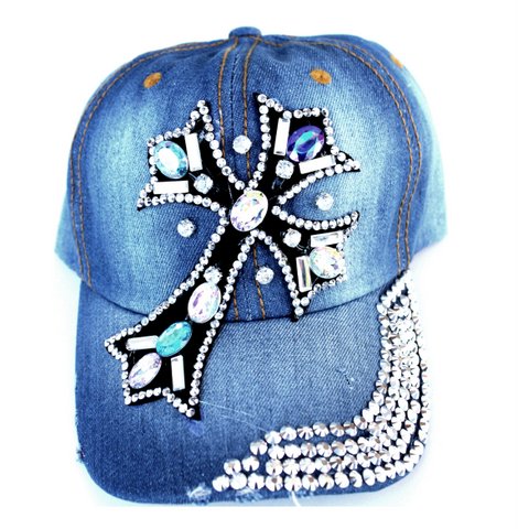 cross baseball cap with cross and crystals Christianartworkshop Faith Sparkles Crystal Cross Baseball  main image 4