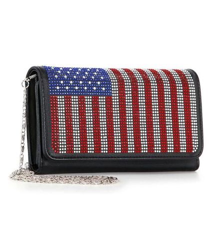 Patriotic Red White Blue Rhinestone Bling Black Hobo Crossbody Mini Shoulder Bag