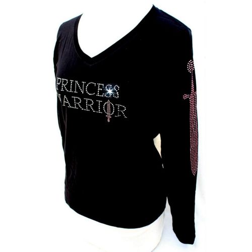 Princess Warrior Womens Black Long-Sleeve Pink Sword Bling Top