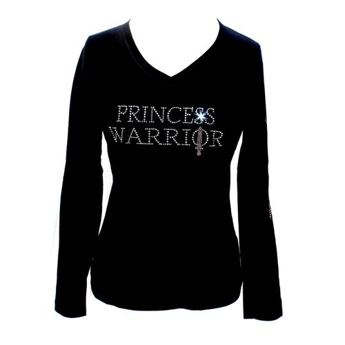 Princess Warrior Womens Black Long-Sleeve Pink Sword Bling Top