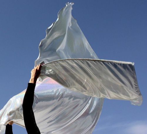 Silver 'Cloud by Day' Shimmering Rainbow Mini Holographic Praise Worship Flags Set of 2 with Superflex Rods