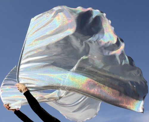 Silver 'Cloud by Day' Shimmering Rainbow Mini Holographic Praise Worship Flags Set of 2 with Superflex™ Rods Silver 'Cloud by Day' Shimmering Rainbow Mini Holographic Praise Worship Flags Set of 2 with Superflex™ Rods