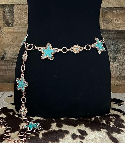 Western Concho Star Rustic Copper Belt Turquoise Accents