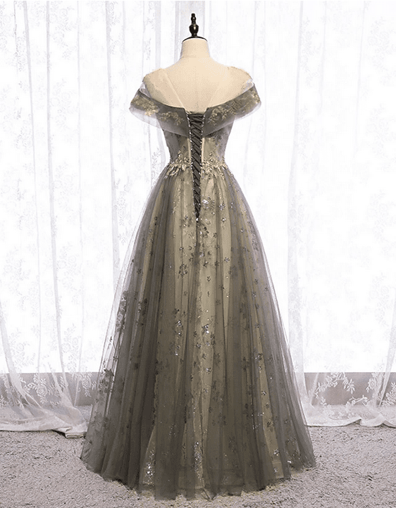 ALine Evening Gown Floral Dress Wedding Guest Engagement Floor Length Short Sleeve Illusion