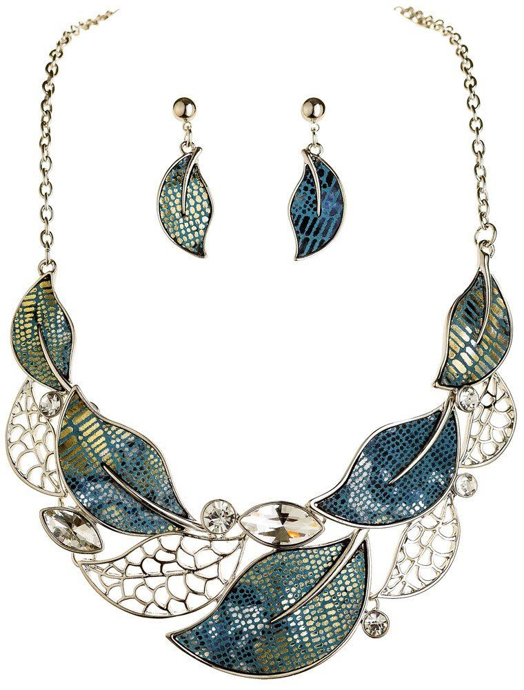 Silver Blue Metallic Statement Necklace