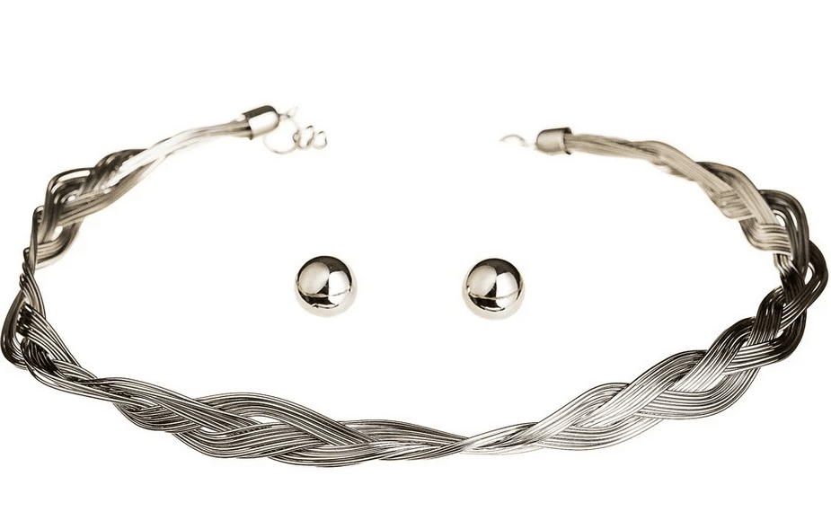 Silver Wire Twist Collar Necklace Set