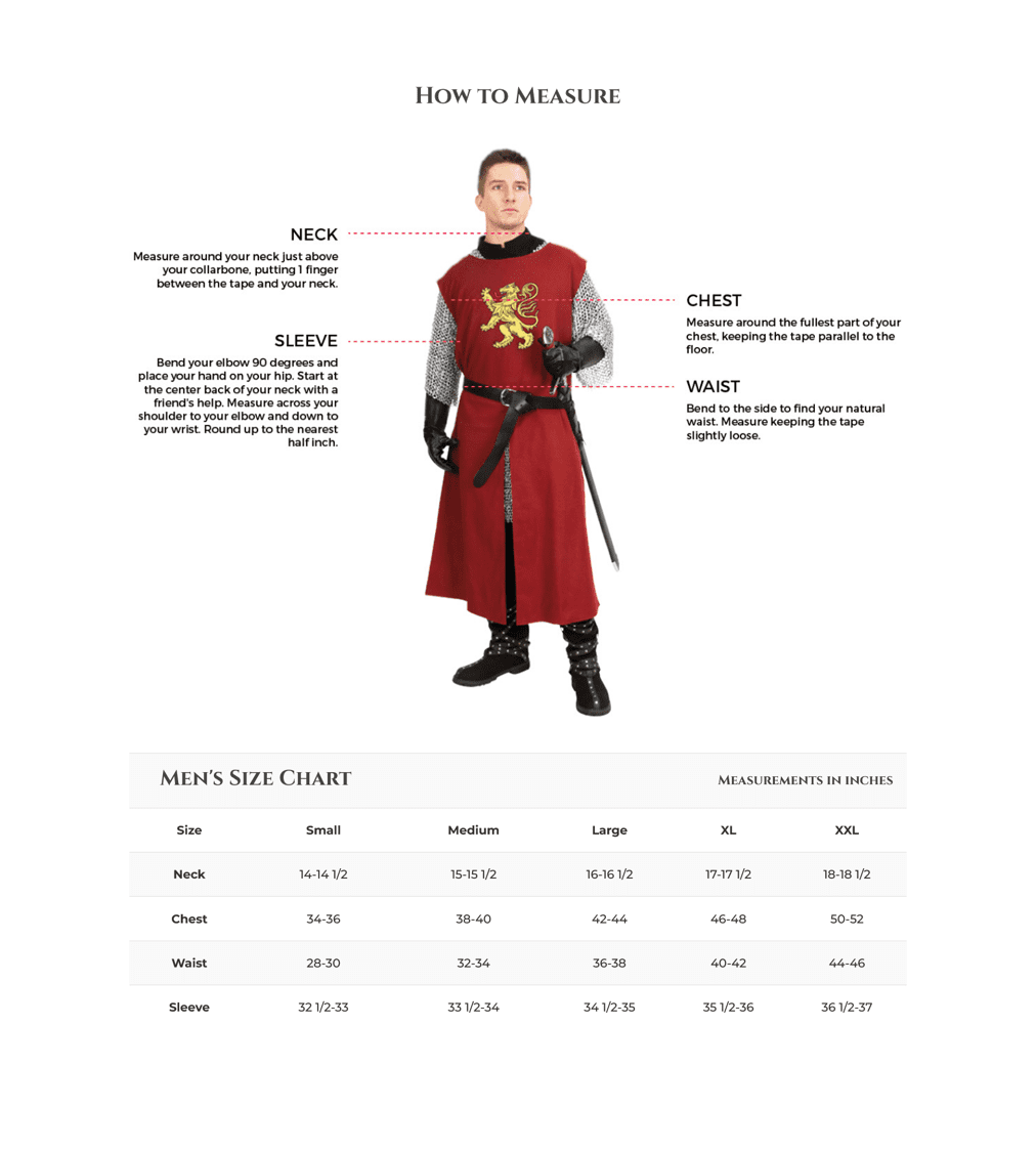 Men's Costumes Size Chart