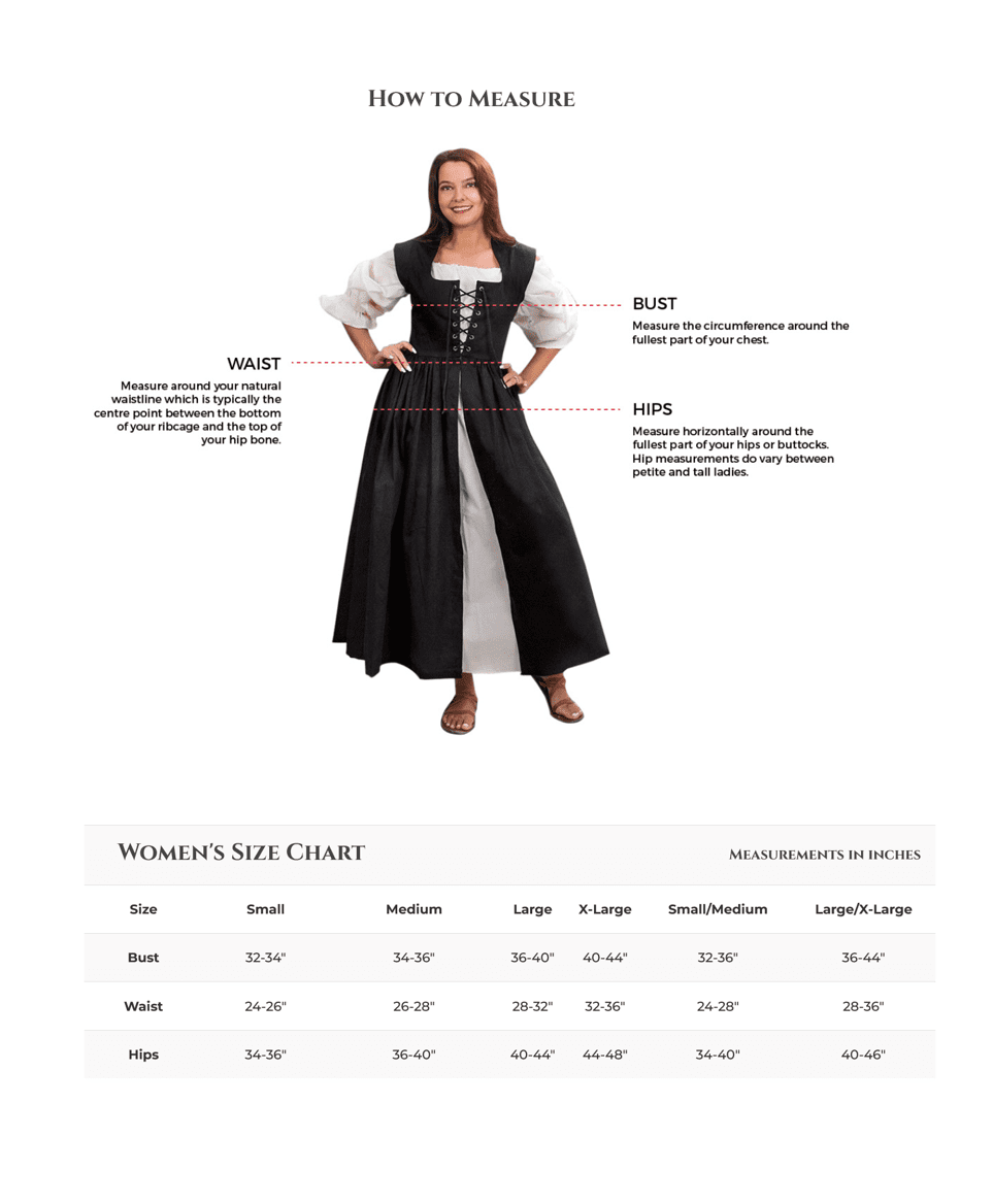 Women's Costumes Size Chart