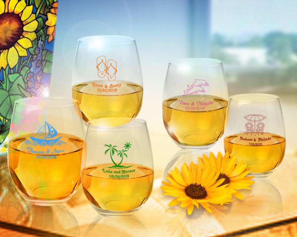 Beach Personalized Stemless Wine Glasses 9 oz. ARC