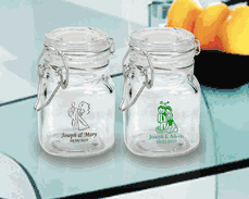 Bride and Groom Imprinted Glass Favor Jars with Snap Lid