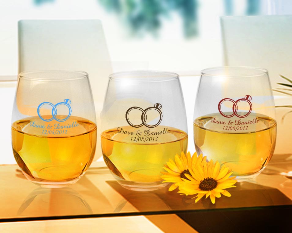 Diamond Ring 9oz Personalized Stemless Wine Glasses
