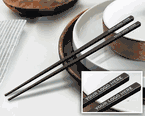 Engraved Black Stainless Steel Chopsticks with Silver Logo