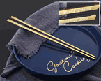 Engraved Gold Stainless Steel Chopsticks with Silver Logo