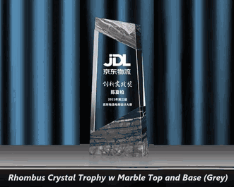 Custom Engraved Rhombus Crystal Trophy with Marble Top and Base