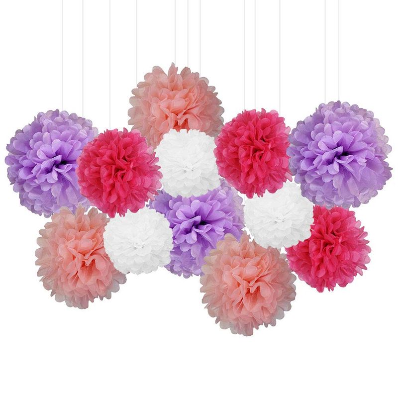 12pcs Decorative Tissue Paper Pom Poms (12pcs, Little Princess) Premier