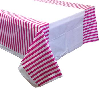 CLOSEOUT 2-Piece Large Fuchsia Striped Plastic Tablecloth