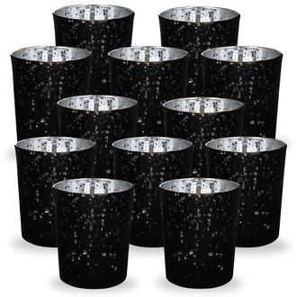 Mercury Glass Votive Candle Holder 2.75-Inch (12pcs, Speckled Black) - Premier