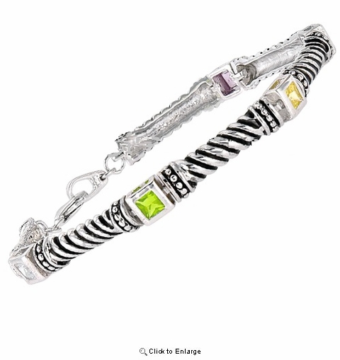 Designer Inspired Rhodium Black Plated Multi-colored Bracelet