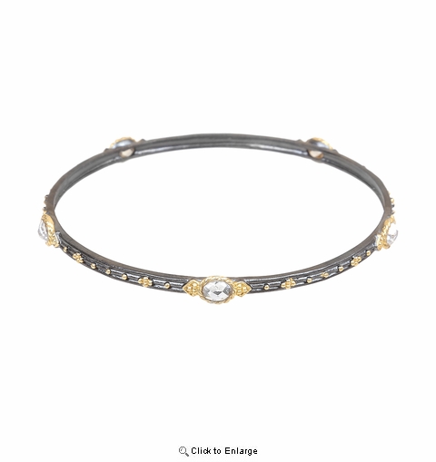 Gold Vermeil and Black Rhodium Oval CZ Beaded Bangle