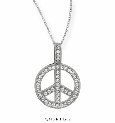 Sparkling Petite CZ Peace Sign Necklace in Sterling Silver, 16"