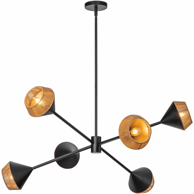 Alora Mood CH633638MBBR Daphne Modern Matte Black / Brown Cotton Rope Chandelier Lamp