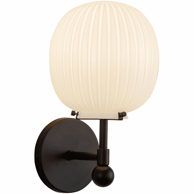 Alora Mood WV579107MBGR Cherise Contemporary Matte Black / Glossy Ribbed Opal Glass Light Sconce