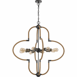 Cal FX-3819-8 Tahoka Modern Burlap / Black Iron / Antique Brass Chandelier Light