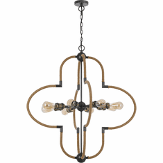 Cal FX-3819-8 Tahoka Modern Burlap / Black Iron / Antique Brass Chandelier Light