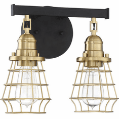 Craftmade 50602-FBSB Thatcher Flat Black and Satin Brass 2-Light Bathroom Vanity Light Fixture