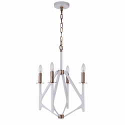 Craftmade 55534-MWWSB The Reserve Modern Matte White / Satin Brass 17.5" Mini Hanging Chandelier