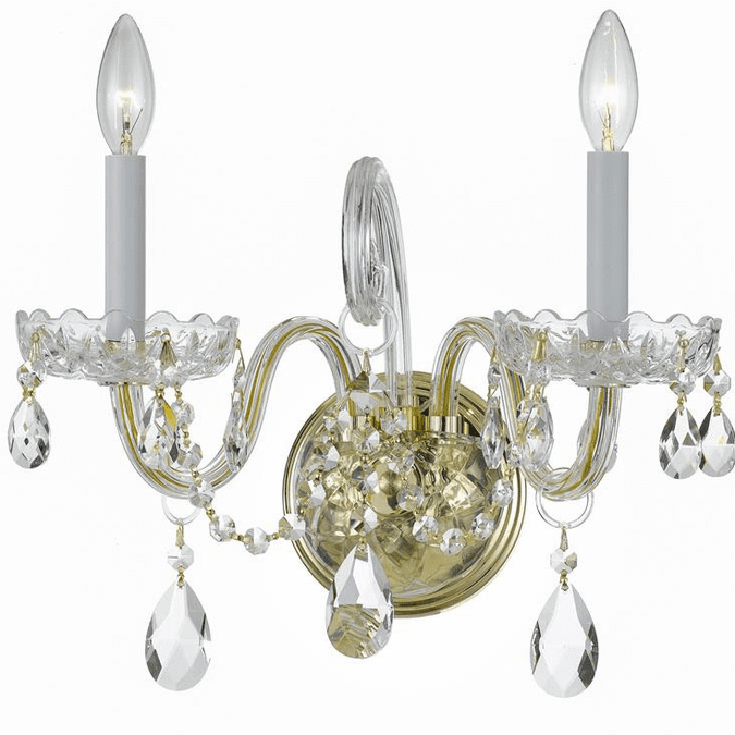 Crystorama 1032-PB-CL-MWP Traditional Crystal Polished Brass Candle Wall Sconce Lighting