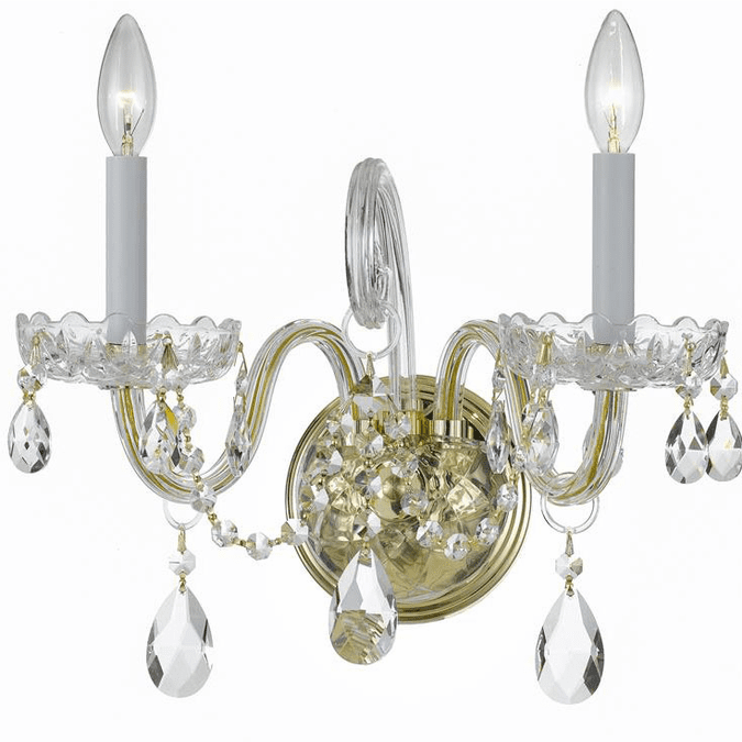 Crystorama 1032-PB-CL-S Traditional Crystal Polished Brass Candle Wall Light Fixture