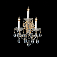 Crystorama 4403-GD-CL-MWP Maria Theresa Gold Finish 14 Inch Tall 3 Candle Crystal Sconce Lighting