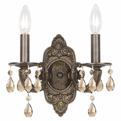 Crystorama 5022-VB-GT-MWP Sutton 15 Inch Tall Venetian Bronze 2 Light Wall Sconce - Golden Teak Crystal