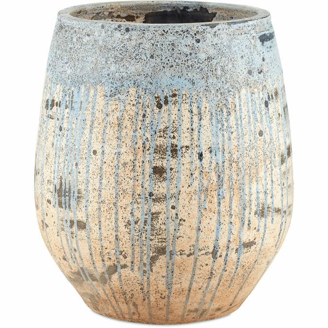 Currey & Company 2200-0005 Sicilia Contemporary Antique White / Blue Drip Planter