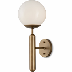Currey & Company 5800-0031 Barbican Modern Antique Brass / White Lighting Wall Sconce