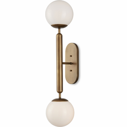 Currey & Company 5800-0034 Barbican Contemporary Antique Brass / White Wall Sconce