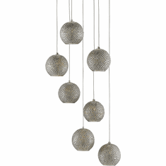 Currey & Company 9000-0683 Giro Contemporary Painted Silver, Nickel and Blue Multi Hanging Lamp