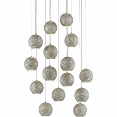 Currey & Company 9000-0684 Giro Modern Painted Silver, Nickel and Blue Multi Drop Ceiling Lighting