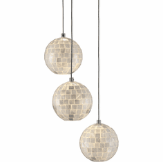 Currey & Company 9000-0717 Finhorn Modern Painted Silver and Pearl Multi Pendant Lighting