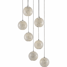 Currey & Company 9000-0718 Finhorn Contemporary Painted Silver and Pearl Multi Ceiling Pendant Light