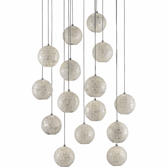 Currey & Company 9000-0719 Finhorn Contemporary Painted Silver and Pearl Multi Hanging Lamp