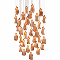 Currey & Company 9000-0908 Rame Contemporary Copper, Silver and Painted Silver Multi Drop Lighting