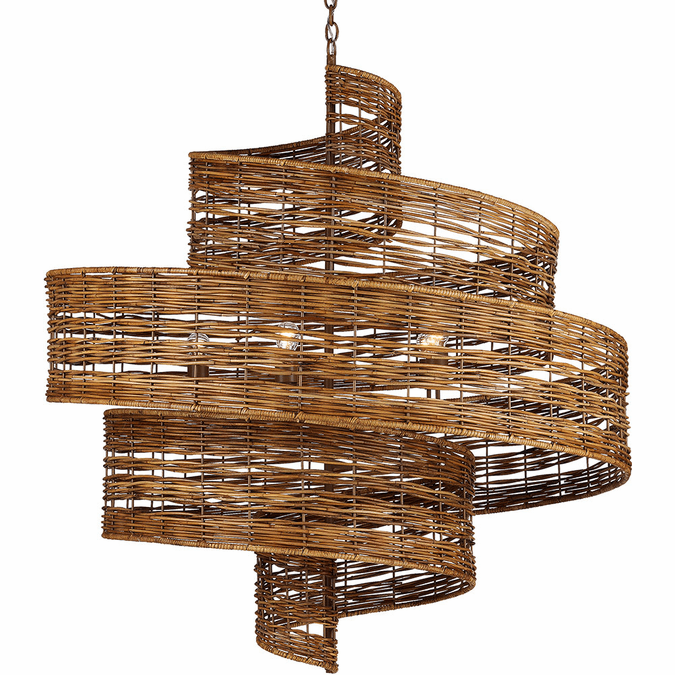 Currey & Company 9000-0925 Saisei Contemporary Khaki / Natural Rattan Hanging Pendant Light