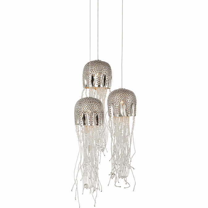 Currey & Company 9000-1027 Medusa Contemporary Nickel / Silver Multi Pendant Lamp