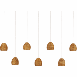 Currey & Company 9000-1067 Beehive Contemporary Natural Rattan / Silver Multi Drop Ceiling Light Fixture