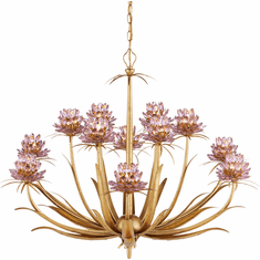 Currey & Company 9000-1307 Marilee Pink / Dutch Gold Leaf LED Hanging Chandelier