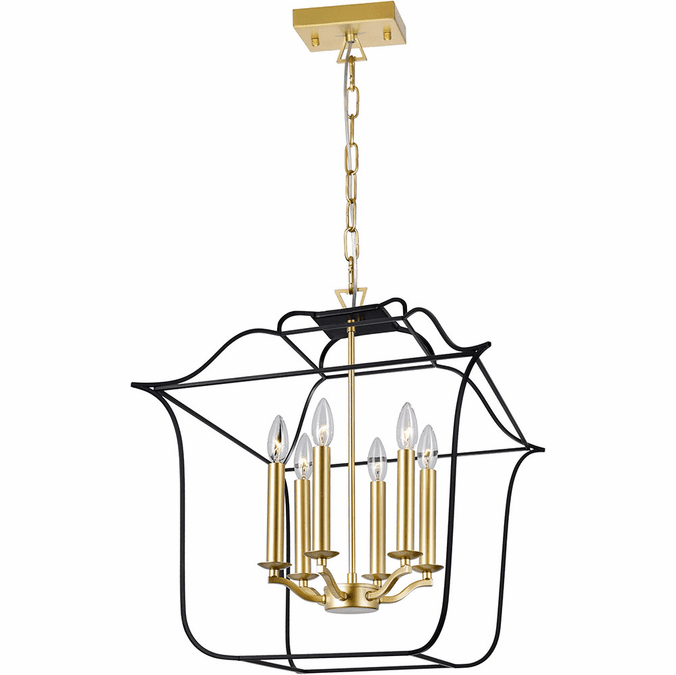 CWI 1223P20-6-602 Tudor Contemporary Satin Gold & Black 20" Entryway Light Fixture
