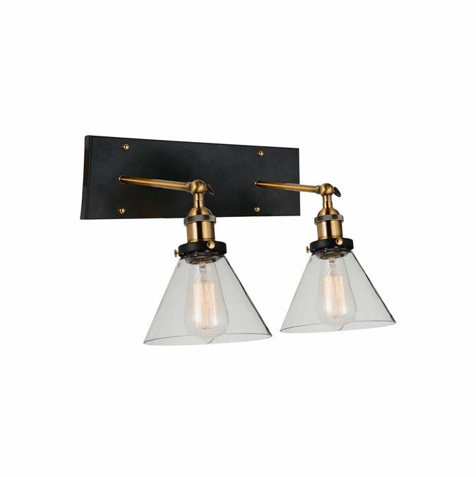 CWI Lighting 9735W15-2-101 Eustis Modern Black & Gold Brass 2-Light Bathroom Lighting