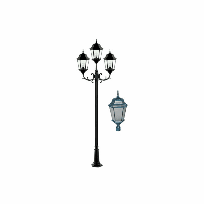 Dabmar GM2303-VG-FROST 3 Light Post Top Verde Green Outdoor Pole Lighting Fixture